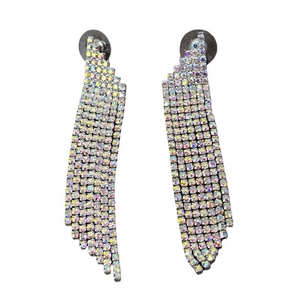 Sparkling Boutique Fringe Earrings Made with Swarovski Crystals – 3” Drop - Picture 5 of 6